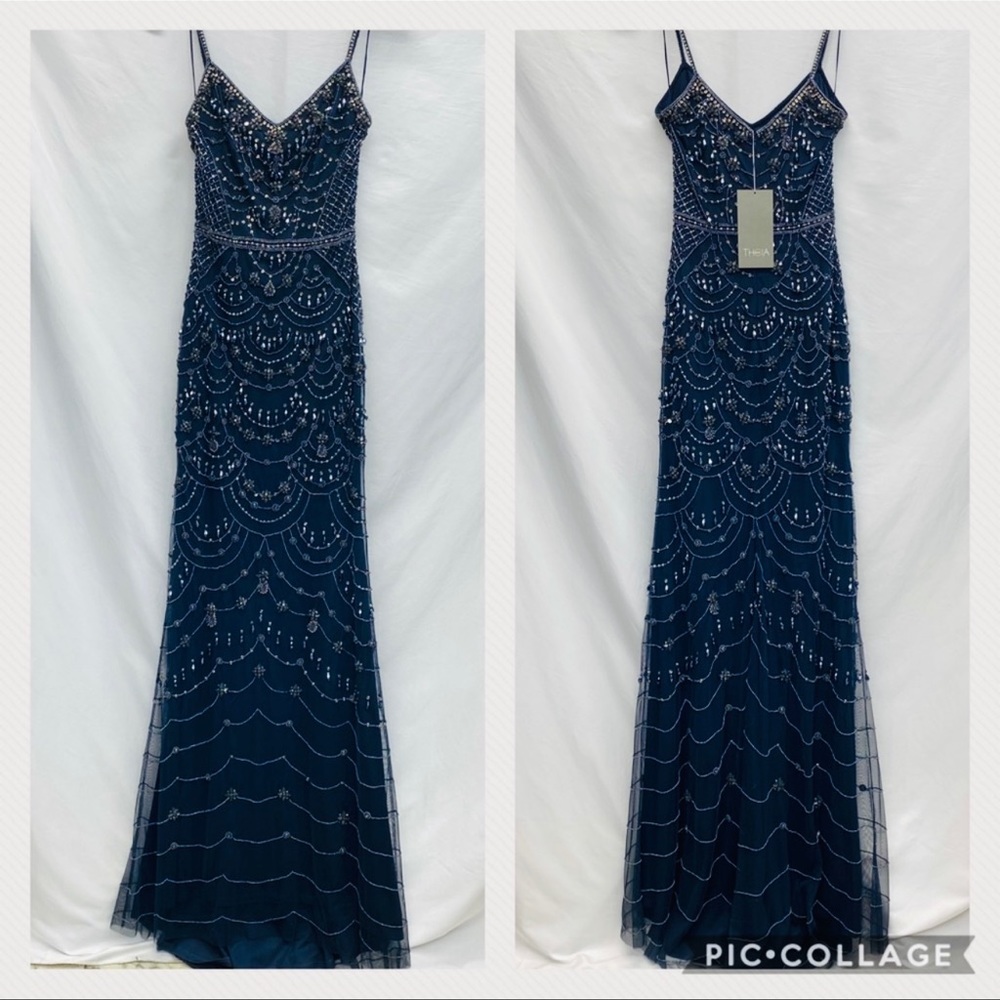Brand new Theia NAVY sequins ,beads and jewels long gown - Picture 2 of 9
